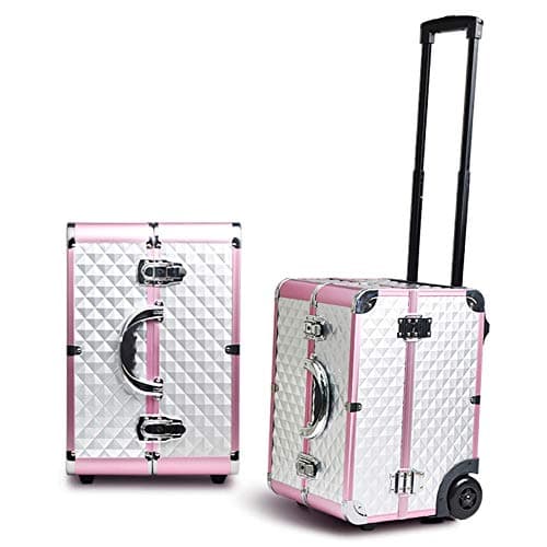 Estuche de belleza con ruedas grises y rosas