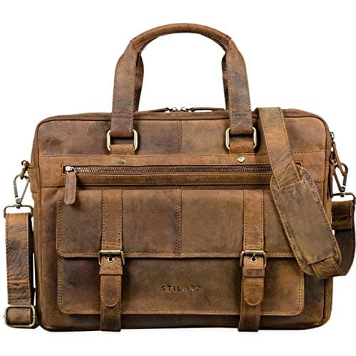 Cartera de cuero de Stilord con un compartimento para el portátil de 15,6 pulgadas. Espíritu vintage.