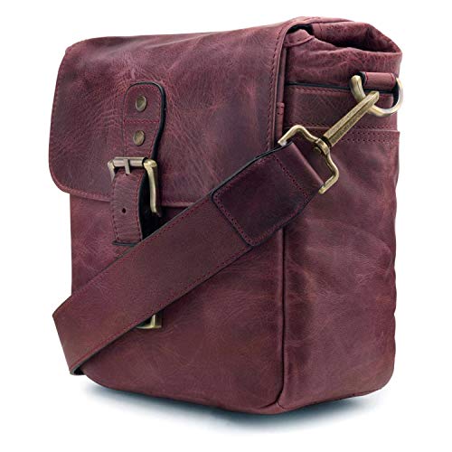 Bolsa de cámara rectangular Bolsa de cámara de cuero burdeos con correa de hombro