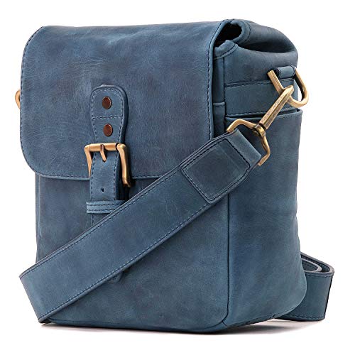 Bolsa de cámara rectangular Bolsa de cuero azul con correa de hombro