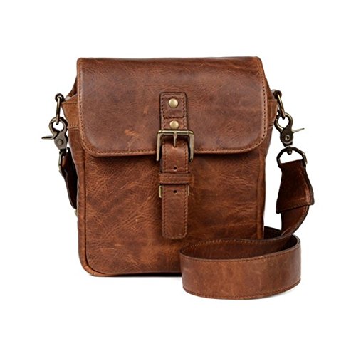 Interior cuidadosamente diseñado para esta bolsa de cámara rectangular, bolsa de cámara de cuero ultracompacta, bolsa de foto de cuero coñac para hombres, Ona