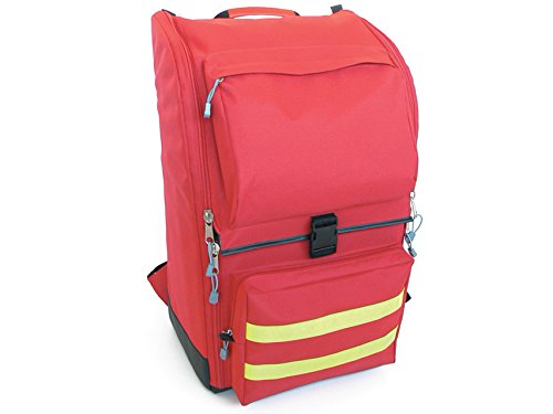mochila médica de emergencia roja y llamativa